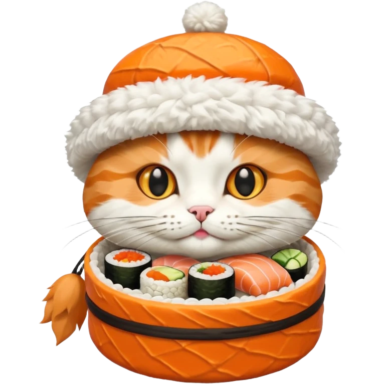 cat wearing a hat made out of sushi emoji