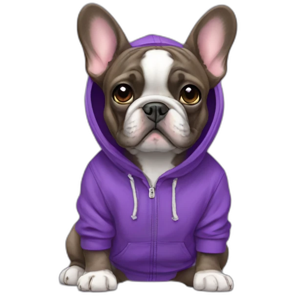 brindle french bulldog in purple hoodie emoji