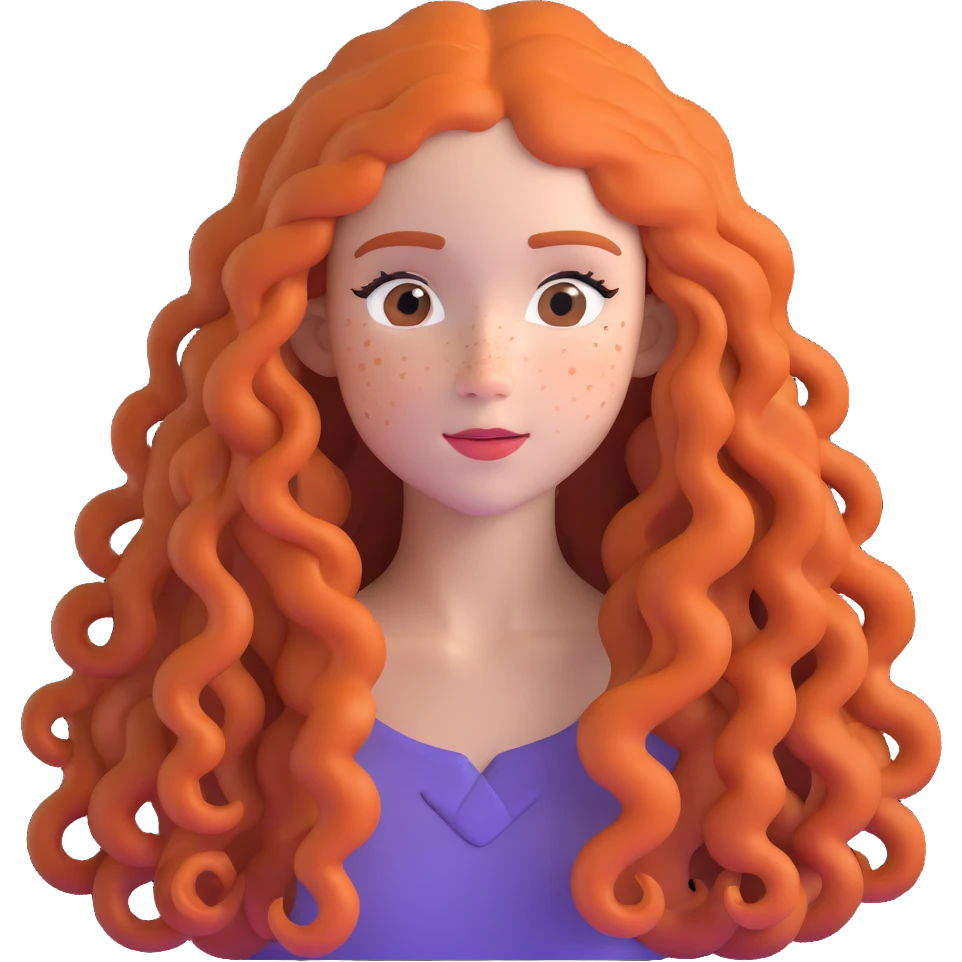 Pretty girl with extremely long curly hair and numerous freckles across her face emoji