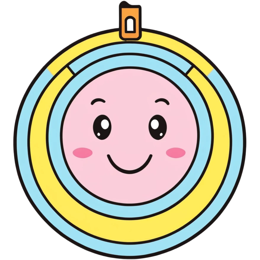 A cute bullseye target with spring pastel colors of yellow, pink and light blue with a smiling face emoji