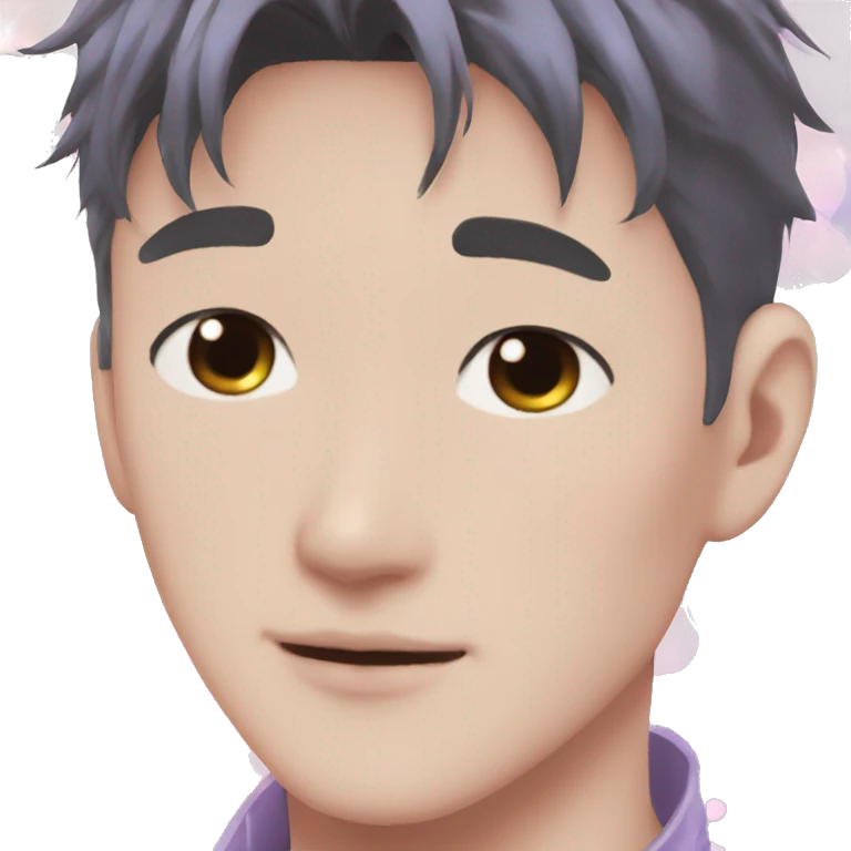 Gorgeous bright sparkly romantic Asian anime gentle man with blushing face aesthetic trending style outside emoji