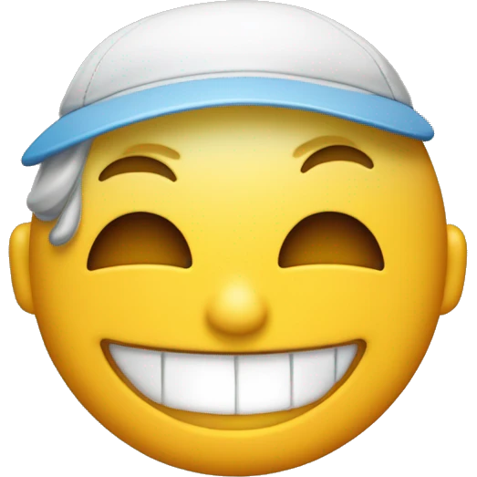 Un emoji sonriente sin un diente y con una gorra piel morena y ojos pequeños emoji