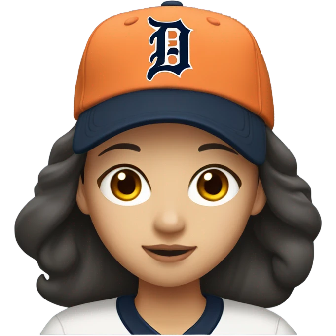 Asian girl with brunette hair wearing a Detroit Tigers baseball hat emoji