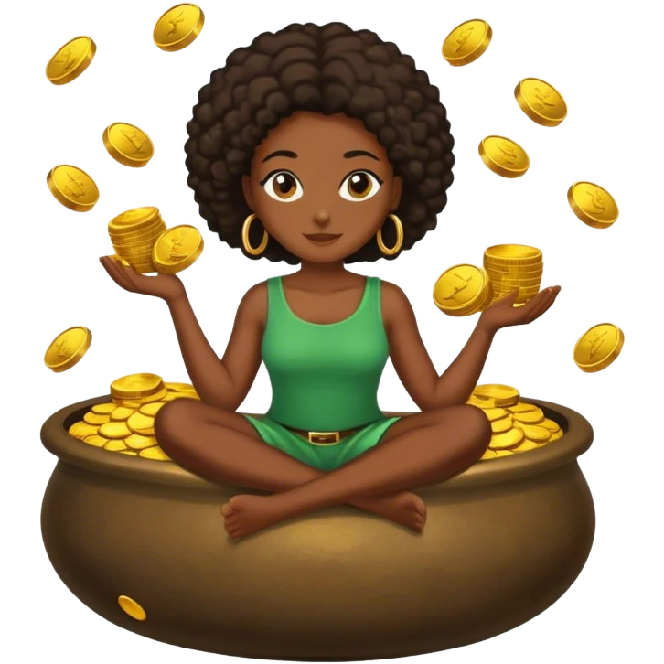 black woman sitting on a pot of gold coins emoji