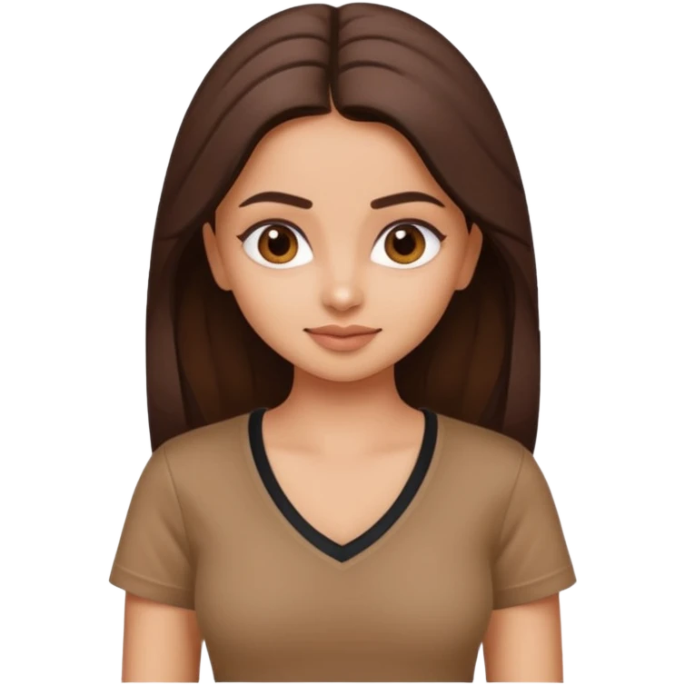 ipretty bratz emoji of alia bhatt wearing a V neck brown tshirt. She should look like Alia Bhatt emoji