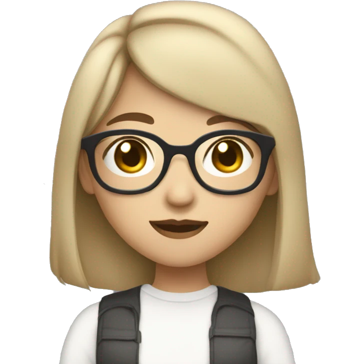 Pretty and coolAsian girl with medium hair on her shoulder and using rounded glasses with light skin and a side bangs emoji