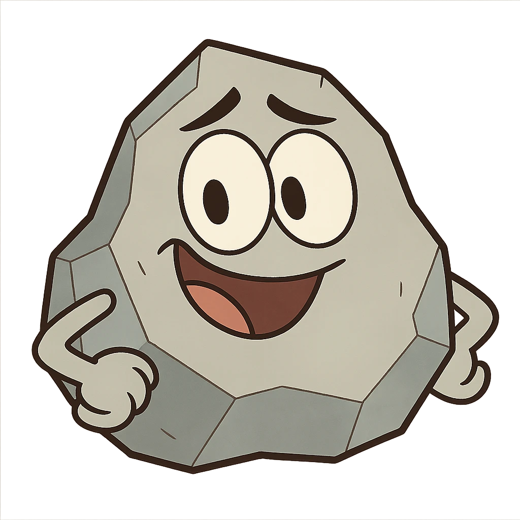 cartoon stone, angular, big eyes, playful style emoji