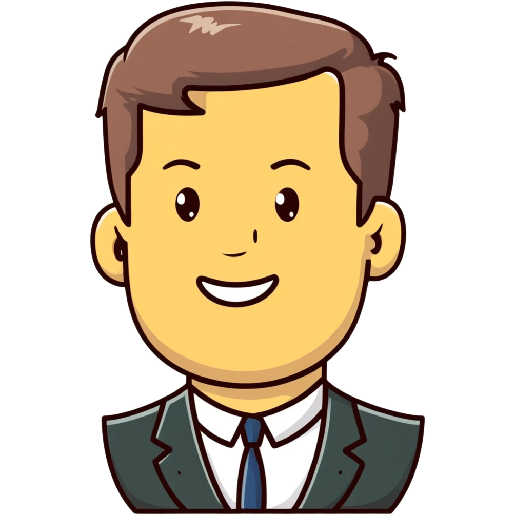 John F Kennedy with his classic smile emoji