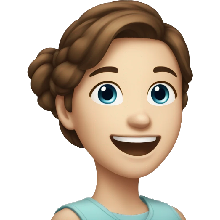 19 year old girl, brown hair, white skin, blue eyes, laughing emoji