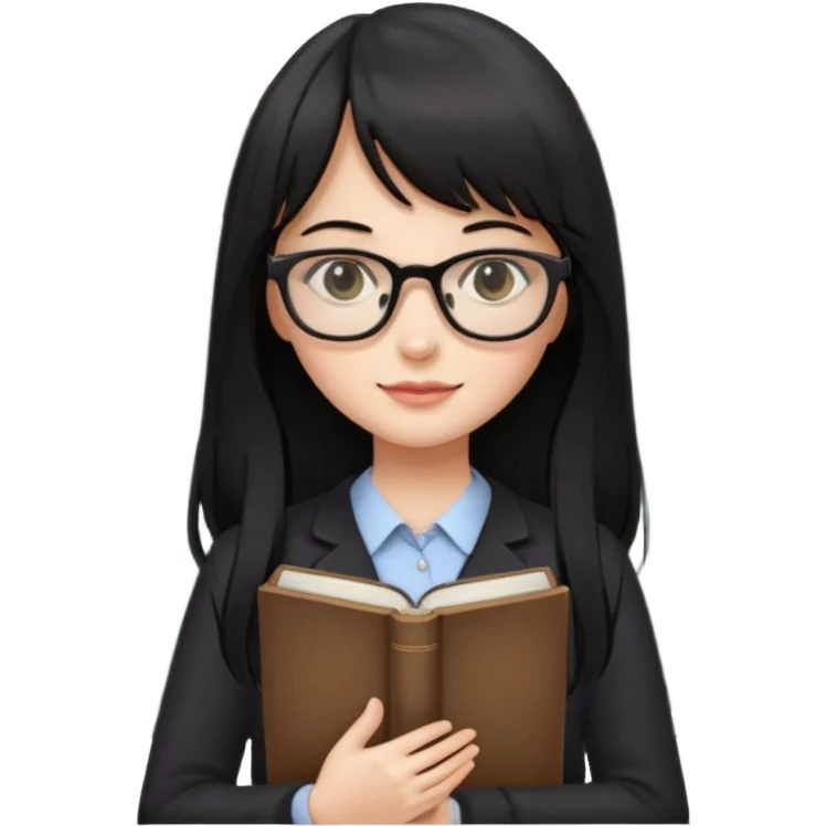 lecture girl with straight bangs fringe long black color hair 
with book and blackboard emoji