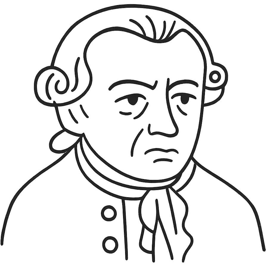 Refine the portrait of Immanuel Kant to have a clear outline with only a few subtle hand-drawn strokes for detail, no fill, no background, no text, in a hand drawn icon style with no fill and transparent background. emoji