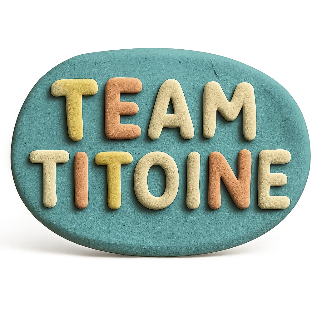 pastel colors, soft texture TeamTitoine badge in claymation style emoji