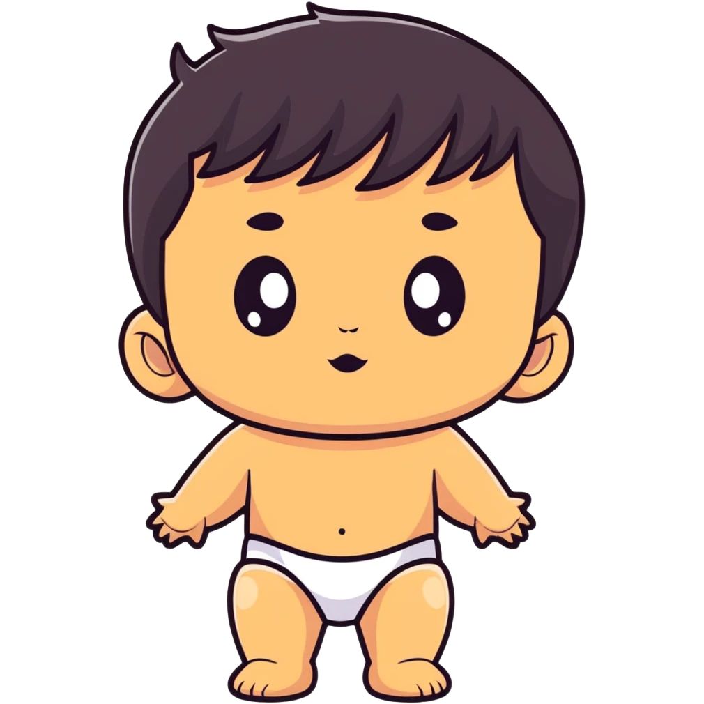 Baby boy face with big eyes, medium skin tone, and black hair emoji