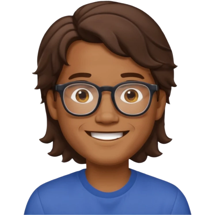 Filipino male, with goatie, wearing glasses, medium wavy length hair, brown emoji