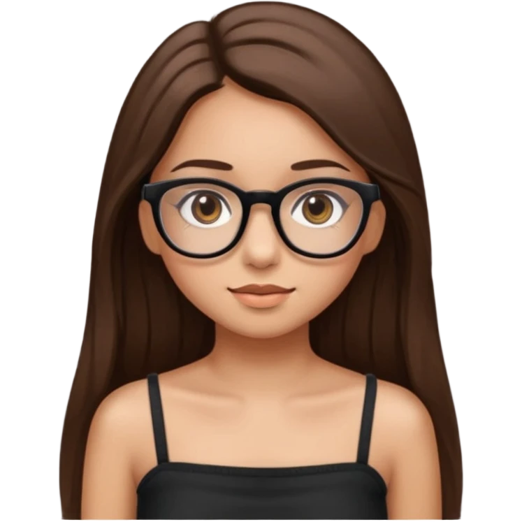 Imagine a pretty girl with slightly light brown skin with big brown eyes and glasses. She has straight long brown hair and is wearing a black tube top emoji