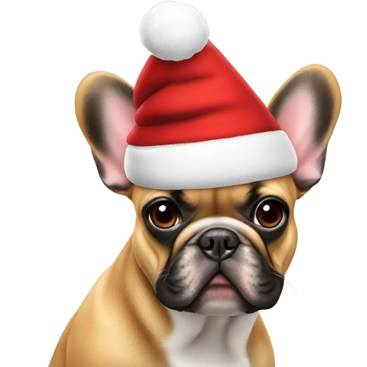 Frenchie wearing Santa hat emoji
