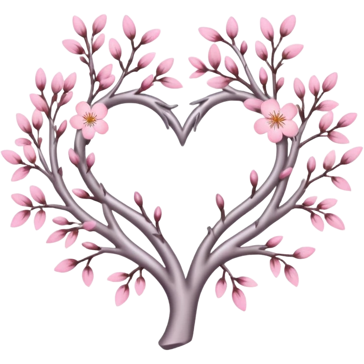 heart entwined with sakura branches and subtle silver details emoji