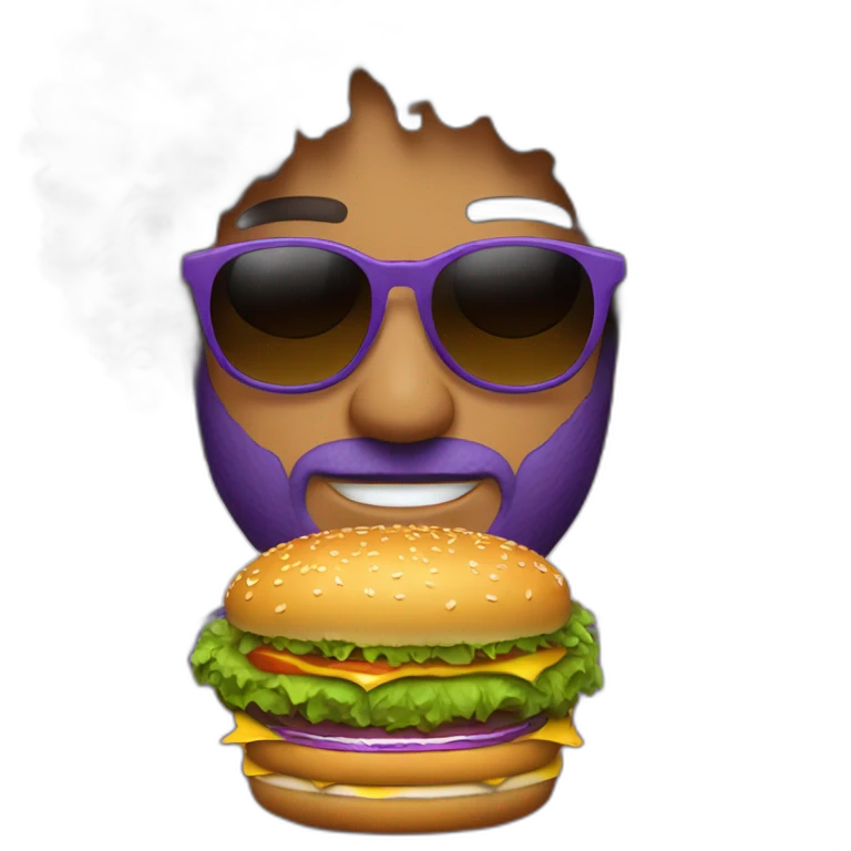 curly-hair-purple-cool-guy-round-star-sunglasses-holding-burger emoji