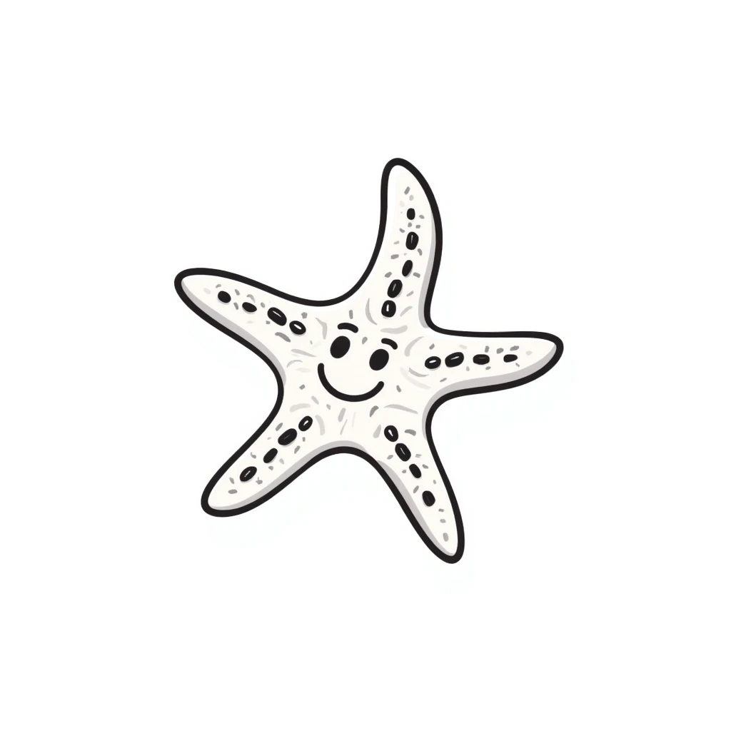 A sea star/starfish with detailed texture in pastel colors (dd9fb0, ffc6d3, a3bfc9, c4bee2, f1b091), hand-drawn doodle style emoji