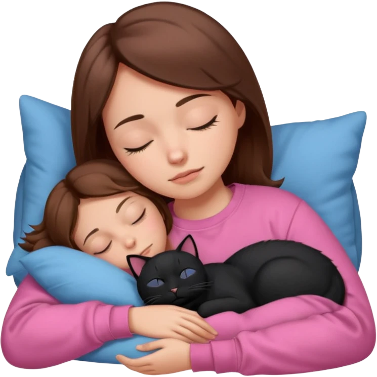 sleeping pink sweatshirt brown hair Sleeping black cat emoji