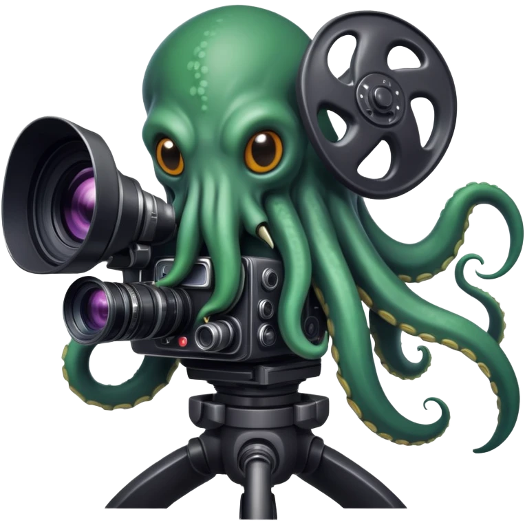 Cthulhu as a cameraman, tentacle-faced cosmic horror entity operating a movie camera emoji