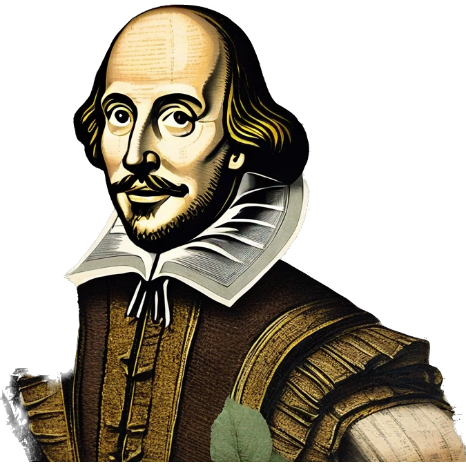 Shakespeare made of newspaper cuttings handwriting 420 hemp roses flowers plants leaves dragonfly mulberries Italy emoji