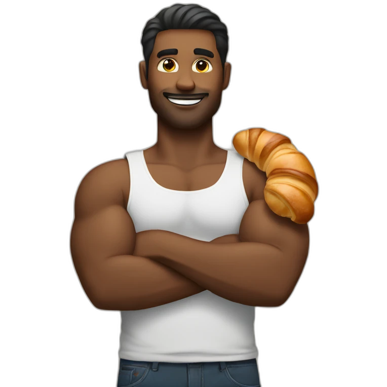 Man with croissant in the biceps emoji