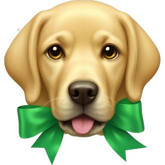 Golden Labrador with big green bow emoji
