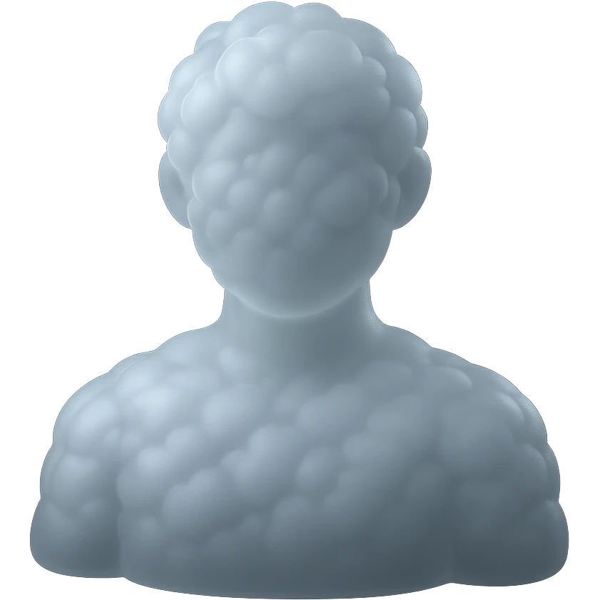 A person from the shoulders up, entirely composed of fluffy, convex white clouds. emoji