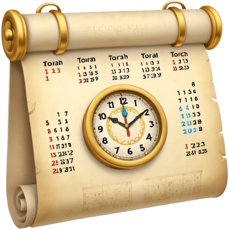 calendar page with clock overlay and torah scroll emoji
