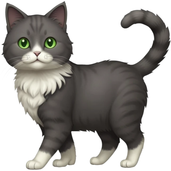 full body gorgeous solid dark grey cat with green eyes, white paws and white whiskers walking emoji