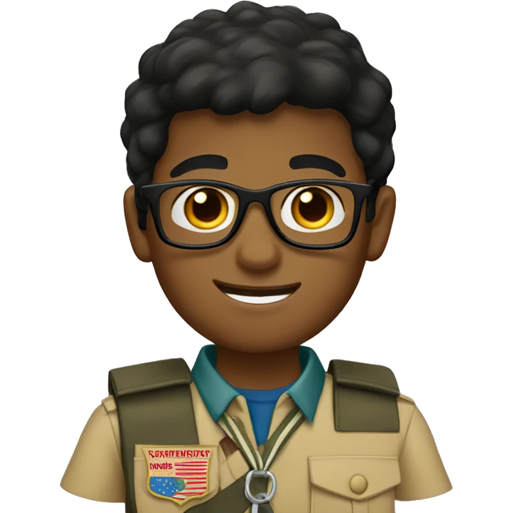 Boy-scout with dark hair and black glasses emoji