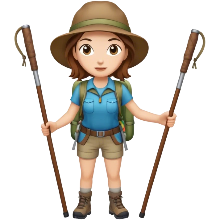 White female hiker with brown hair holding poles emoji