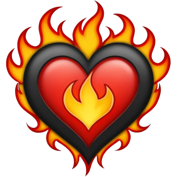 Black and red heart with flames tattoo style emoji