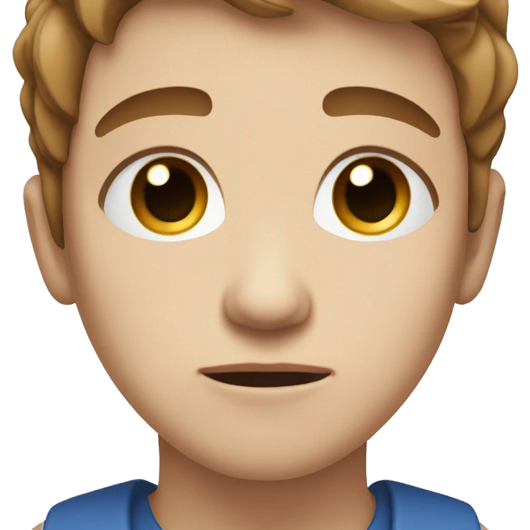 White skin, blue eyes, brown hair, crying emoji