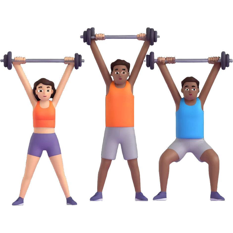 3 friends exercising together, one black person and two white people emoji