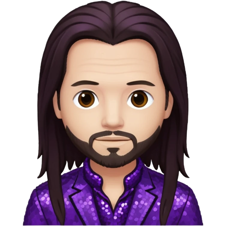 Jonathan Davis with long dark brown hair, purple sequin outfit emoji