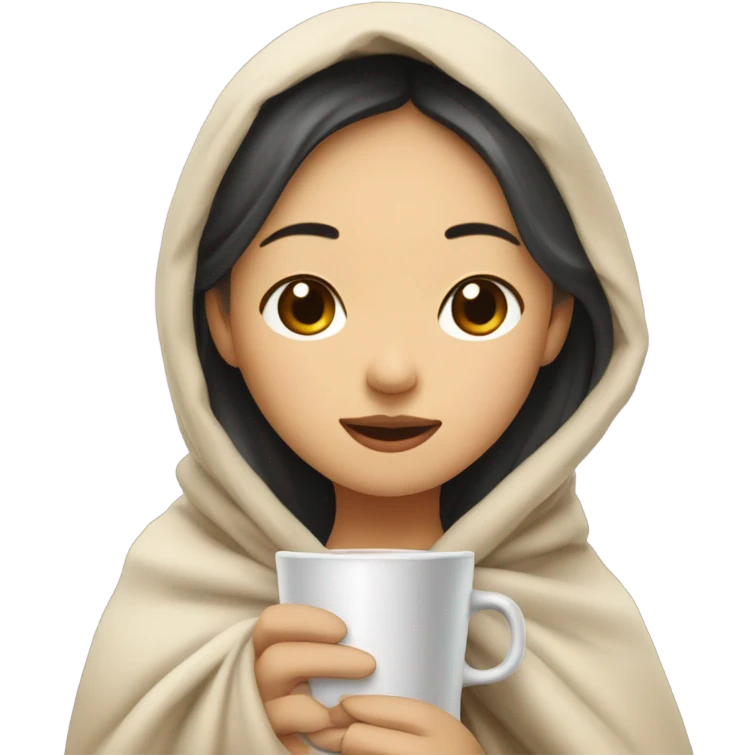 asian girl inside a blanket sipping coffee eyes closed emoji