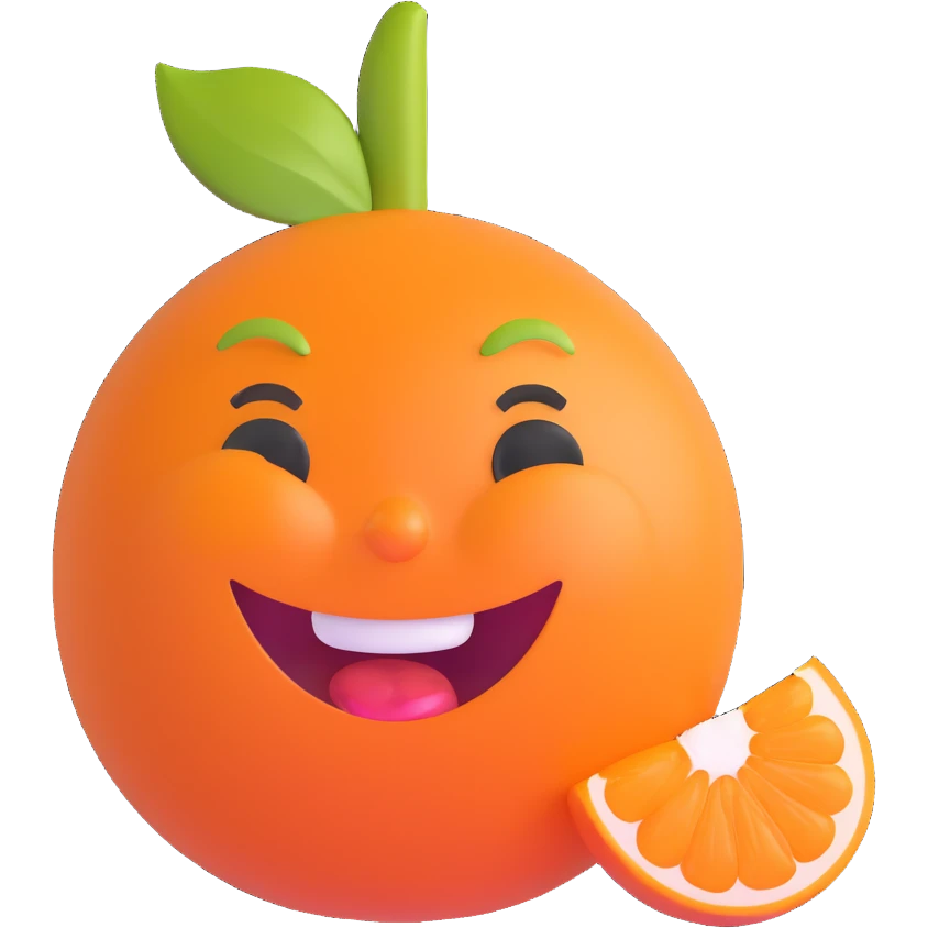 tangerine fruit with a laughing-crying expression emoji