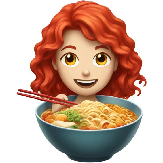 A red haired girl eating ramen emoji