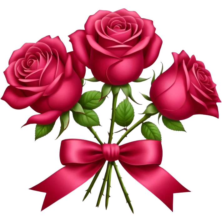 Roses in Persian red color tied with silk aesthetic ribbon of powder raspberry color in glamour vintage theme emoji