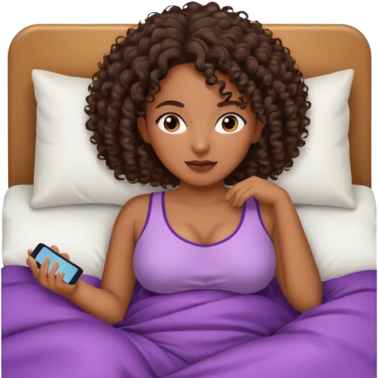 black woman bigger breast emoji curly hair darker. make her a little older. make her lying down in bed. bigger breasts black clothes. make it like a strap pajamaa emoji