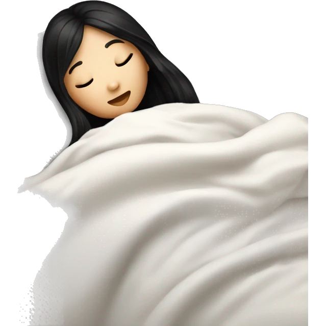 asian cute girl with long beauty black hair sleeping with white blanket and pillow emoji