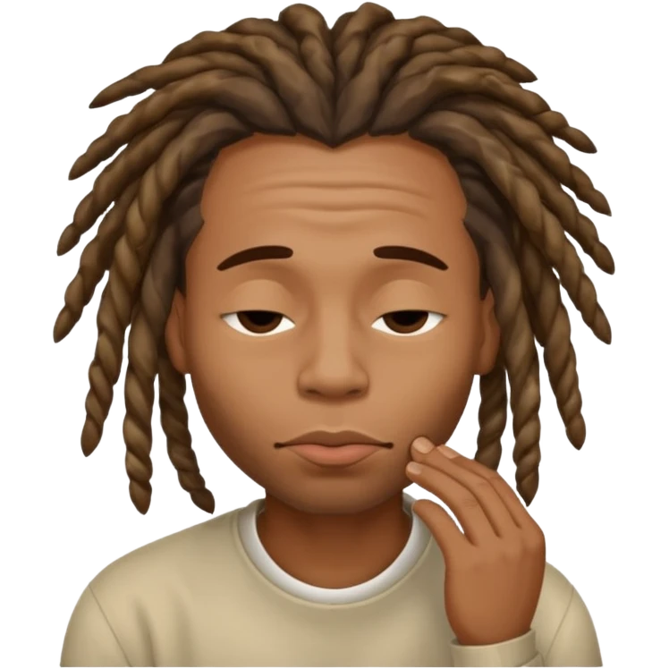 Black man with dreads and a clean shave puckering his lips and closing his eyes making this face😌 emoji