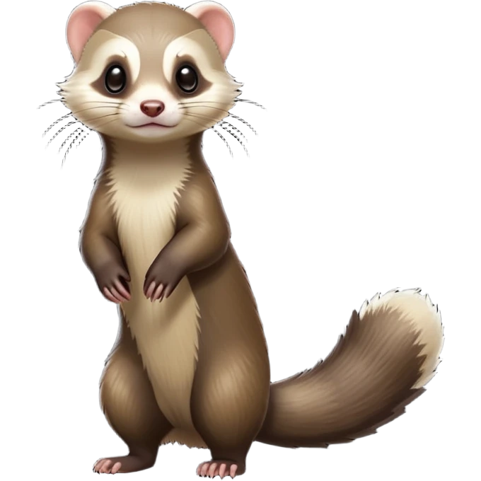 cinematic-[ferret]-realistic-full- long elongated body-standing-emoji,-tiny-paws-tucked-close,-head-tilted-dramatically,-sleek-[sable]-fur,-simplified-yet-realistic-focused-features,-highly-detailed,-glowing-with-an-almost-sarcastic-glow emoji
