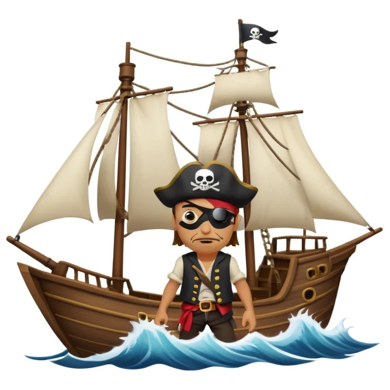 pirate with eye sailing a ship in strome sea background emoji