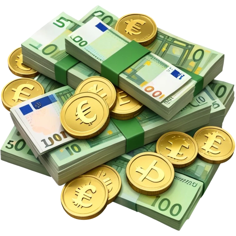 pile of euro coins and euro bank notes emoji