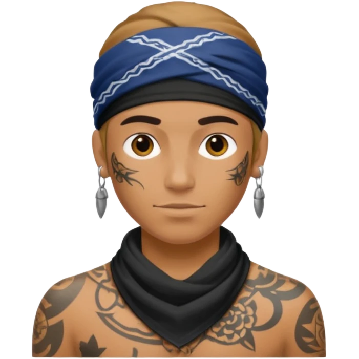 a human with bandana and tattoo emoji