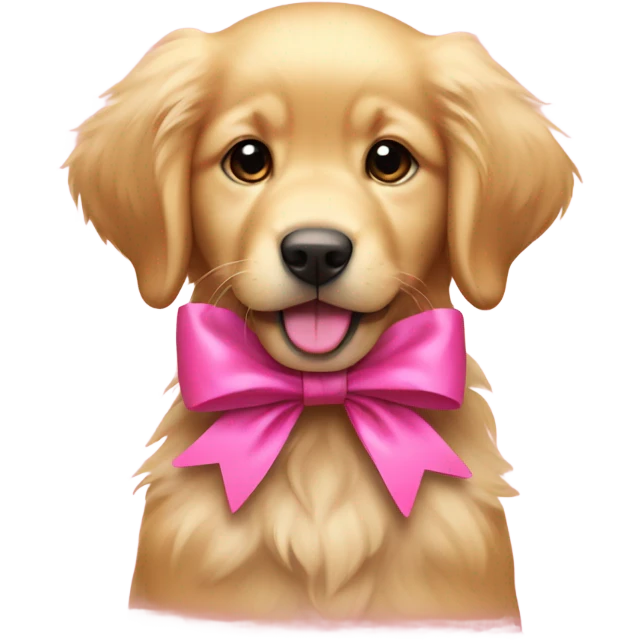 female golden retriever puppy for with pink bows above her ears emoji
