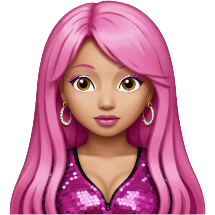 Nicki Minaj with long pink hair, dark pink sequin outfit  emoji